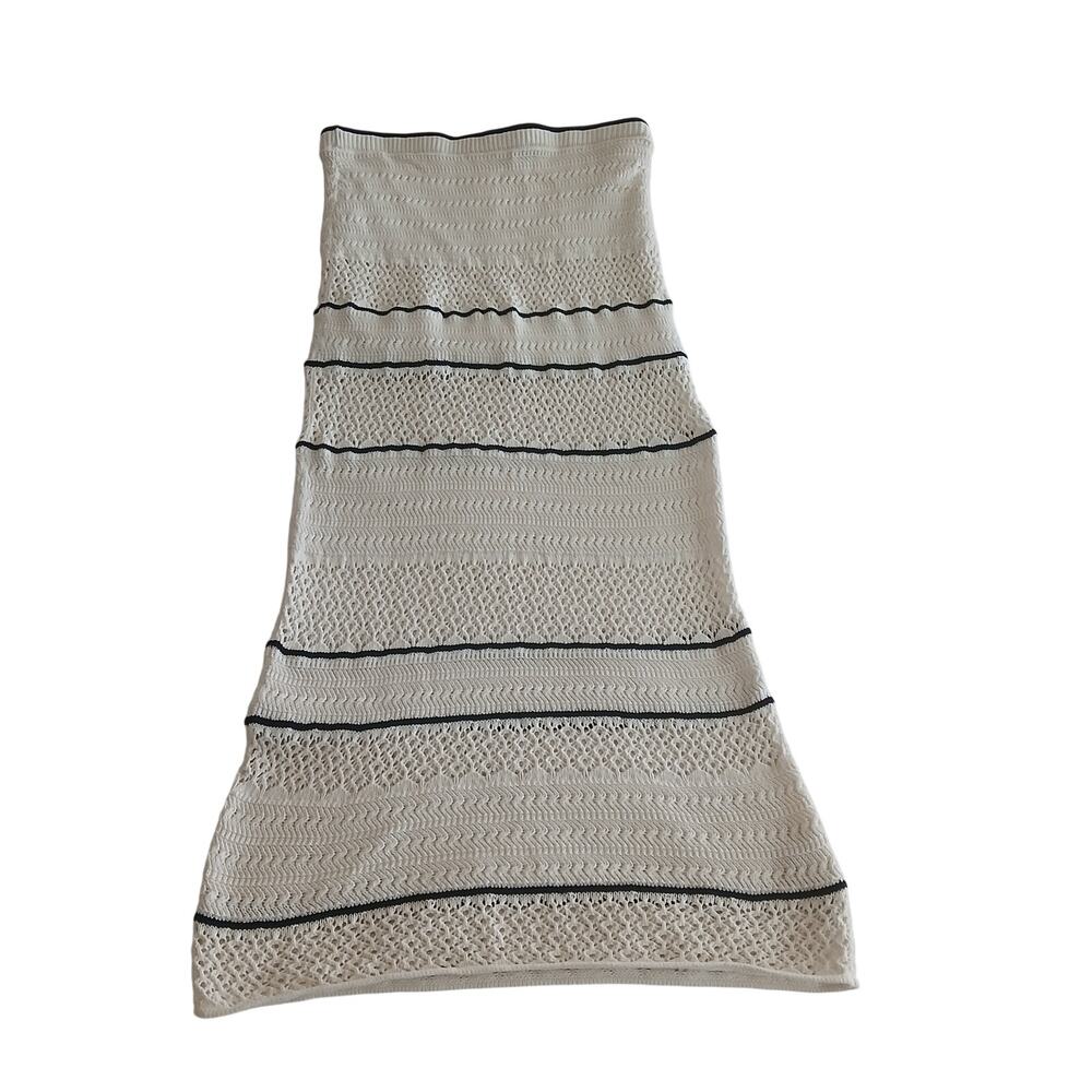 Abercrombie & Fitch Women's XL Crochet Maxi Skirt Cream Black Striped Boho Beach